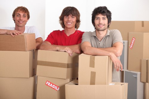 Professional movers unloading belongings at a flat