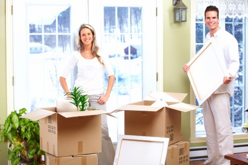 Storage unit with organised goods and safety notice